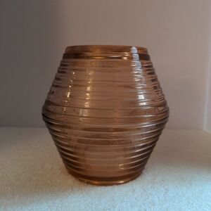 Anchor Hocking Amber Ribbed Glass Vase